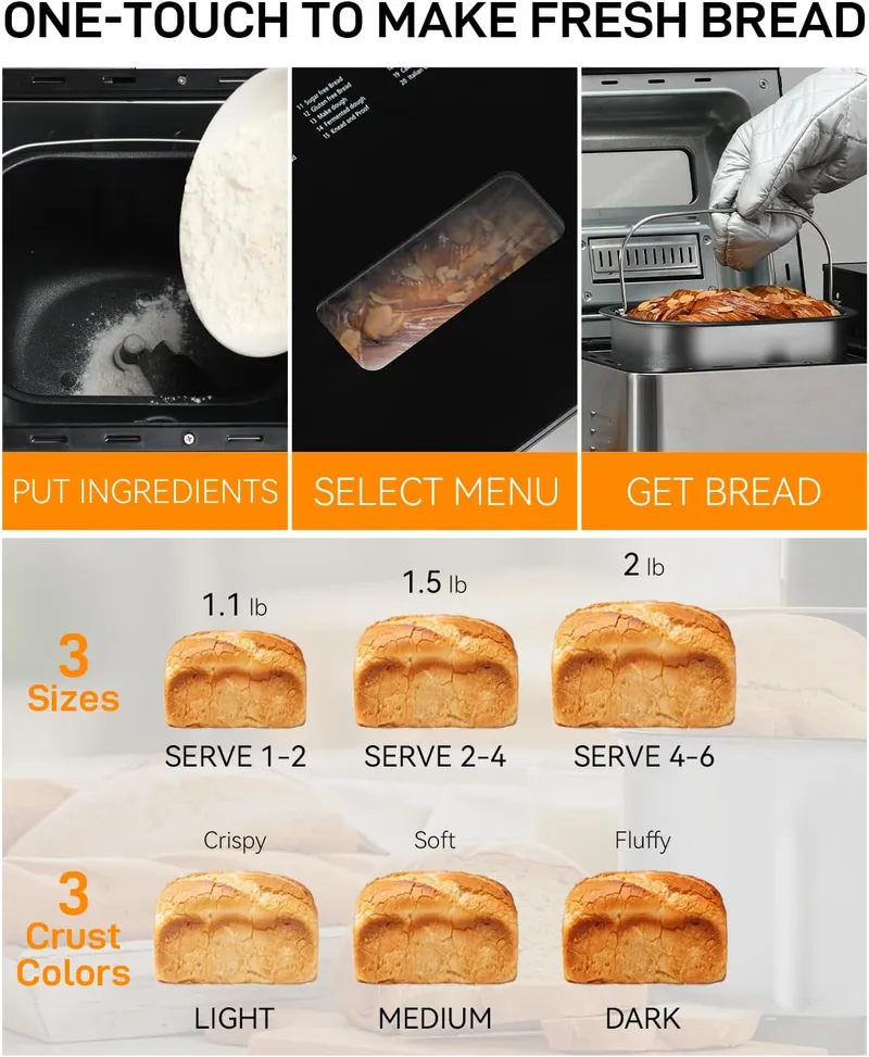 MERIOR 2lb Automatic Bread Machine with Visible Lid